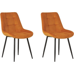 Set di 2 Sedie da Pranzo Imbottite in Velluto Arancione Gambe in Ferro Nero Melrose