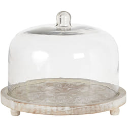 Beliani - Vassoio per torte con coperchio in vetro con supporto per pasticceria Cloche espositiva legno di mango chiaro Fajum