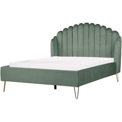 Letto matrimoniale in velluto verde con testiera e gambe in metallo 140 x 200 cm Ambillou