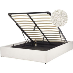 Letto matrimoniale con contenitore in tessuto bouclè bianco sporco 140 x 200 cm Dinan