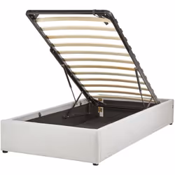 Struttura letto rivestita in tessuto con un pattern simile al lino con contenitore e rete a doghe. Porta l'eleganza in camera ...