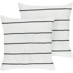 Beliani - Set di 2 cuscini in lino e cotone con motivo a righe Bianco e nero 50 x 50 cm Milas