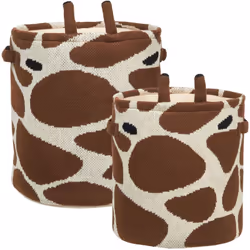 Cestini portagiochi. Eleva il fascino della tua stanza con il nostro affascinante set di due cesti in cotone a tema giraffa.  ...