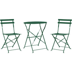 Set da bistrot per esterni 3 pezzi Tavolo e sedie rotonde in acciaio verde scuro Fiori
