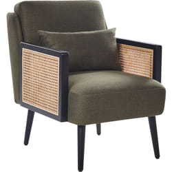 Beliani - Poltrona tradizionale Struttura in legno poliestere con intreccio in rattan Gambe in legno Tappi delle gambe in plastica con cuscino Verde