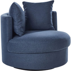 Poltrona moderna Glam con schienale rotondo Base girevole in poliestere con due cuscini Blu Dalby