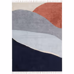 Tappeto moderno con motivi astratti e nappe. Rinfresca il tuo arredamento con questo vivace tappeto decorato con frange decor ...