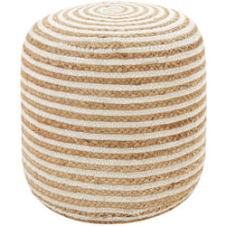 Pouf rotondo beige in iuta intrecciata con strisce bianche 40 x 40 cm Resafa