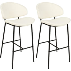 Set di 2 sedie da bar moderne Seduta imbottita in tessuto Senza braccioli Schienale curvo Gambe nere Crema Kiana