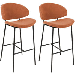 Set di 2 sedie da bar moderne Seduta imbottita in tessuto Senza braccioli Schienale curvo Gambe nere Arancione Kiana