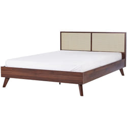 Beliani - Letto matrimoniale in legno di pioppo scuro con testiera in vimini 180 x 200 cm Monpazier
