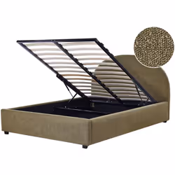 Letto matrimoniale minimalista con testiera semicircolare. Forme curve e tessuti ricchi di texture sono le caratteristiche de ...
