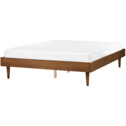 Letto matrimoniale moderno con struttura a doghe in legno di gomma chiaro senza testiera 160 x 200 cm Toucy