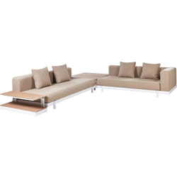 Set di divani moderni a 5 posti con tavolini Tessuto con cuscini in poliestere Arredamento per esterni Divano con chaise Beige Missanello
