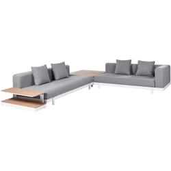 Set di divani moderni a 5 posti con tavolini Tessuto con cuscini in poliestere Arredamento per esterni Divan con chaise Grigio Missanello o