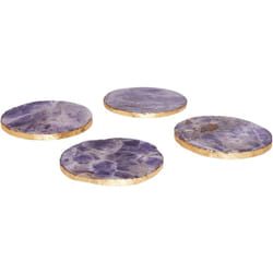 Beliani - Set di 4 sottobicchieri in pietra d'agata rotondi da 10 cm con accenti dorati per servire Violet Resen