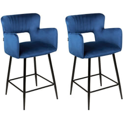 Set di 2 sgabelli da bar velluto blu marino e metallo braccioli e schienale con apertura Sanilac