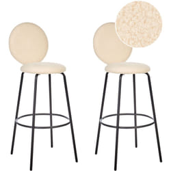 Set di 2 sedie da bar bouclé beige chiaro con gambe in acciaio e schienale rotondo Emery