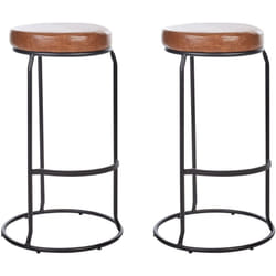 Set di 2 sedie da bar in ecopelle marrone con gambe in acciaio senza braccioli Milroy