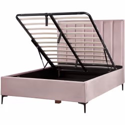 Letto imbottito in velluto con contenitore. Questo bellissimo letto è perfetto per qualsiasi suite padronale. Le forme classi ...