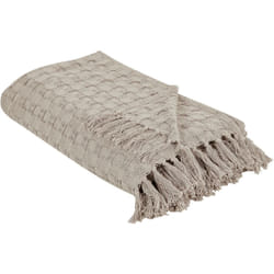 Beliani - Copriletto decorativo con frange in cotone 200 x 220 cm Tortora Bere