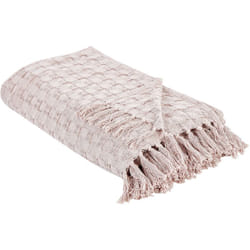 Beliani - Copriletto decorativo con frange in cotone 220 x 240 cm Rosa Chiaro Bere