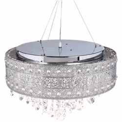 Lampadario con cristalli. Questo lampadario glamour, realizzato in ferro con finitura cromata per un look elegante, aggiunge ...