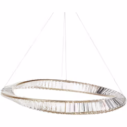 Elegante lampadario con luci LED. Questo lampadario color oro è realizzato in ferro e presenta un design resistente ed elegan ...