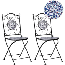 Set di 2 sedie da esterno in metallo pieghevoli con motivo a mosaico blu e struttura in ferro nero Camprena