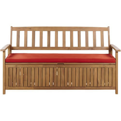 Beliani - Panchina rustica per esterni in legno massiccio di acacia 160 cm cuscino rosso Sovana