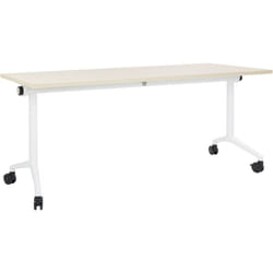 Scrivania rettangolare pieghevole con rotelle portatile con struttura in metallo marrone chiaro e bianco 180 x 60 cm Cavi