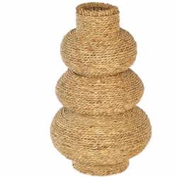 Vaso in stile corda. Questo vaso fatto a mano, realizzato in corda d'erba intrecciata, presenta una forma scultorea unica che ...