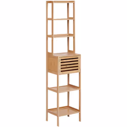 Armadietto alto per il bagno. Questo scaffale da bagno è realizzato in bambù di alta qualità, con una finitura naturale che s ...