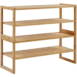 Scaffale da bagno in bambù cm 4 livelli impilabili in legno chiaro Uvalda