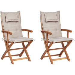 Set di 2 sedie pieghevoli da giardino in legno per pranzi e cene all'aperto con cuscini color taupe Maui ii