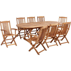 Set da Giardino Tavolo in Legno di Acacia Chiaro 8 Sedie Pieghevoli Maui ii