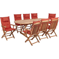 Beliani - Set da pranzo da giardino a 8 posti Tavolo ovale Acacia Sedie pieghevoli Cuscini rossi Maui ii