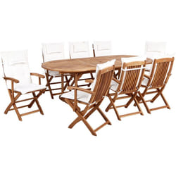 Beliani - Set da pranzo da giardino a 8 posti Tavolo ovale Acacia Sedie pieghevoli Cuscini bianco sporco Maui ii