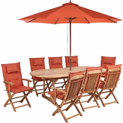 Esclusivo set tavolo e sedie con cuscini in legno di acacia con ombrellone. Questo tavolo la scelta ideale per la terrazza o  ...