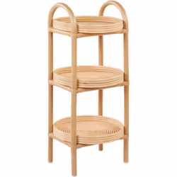 Tavolo in rattan naturale con ripiani. Questo elegante tavolino a tre livelli aggiunge un tocco di fascino naturale a qualsia ...