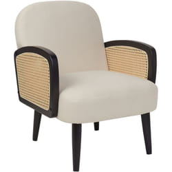 Poltrona in poliestere con gambe in rattan intrecciato beige chiaro e nero Dvenberg