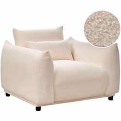 Poltrona a profilo basso. Porta il comfort nella tua casa con questa poltrona imbottita in tessuto bouclé. La seduta bassa e  ...