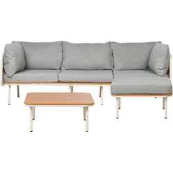 Set divano da giardino con ottomana con struttura in metallo e schienale in corda con cuscini grigio Senise