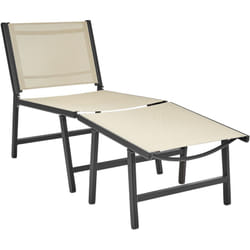 Sedia da giardino moderna per esterni con seduta in textilene e struttura in metallo e poggiapiedi beige e nero Marceddi