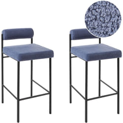 Set di 2 sedie da bar con seduta imbottita in tessuto boucle senza braccioli gambe nere blu Amaya