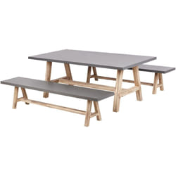 Set da giardino in cemento fibrocemento legno di acacia tavolo da pranzo 2 panche grigio Tonnare