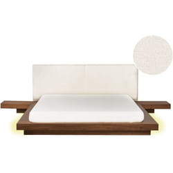 Letto a piattaforma moderno eu King Size con tavolini led 160 x 200 cm Testiera Boucle Marrone Zen