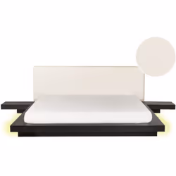 Letto matrimoniale dal design giapponese con comodini. Questo letto a piattaforma bassa elegante e minimalista, ispirato al d ...
