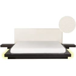 Letto a piattaforma moderno UE King Size con tavolini LED 180 x 200 cm Testiera Boucle Legno scuro Zen