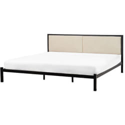 Beliani - Letto in metallo nero con testiera beige 180 x 200 cm Clamart